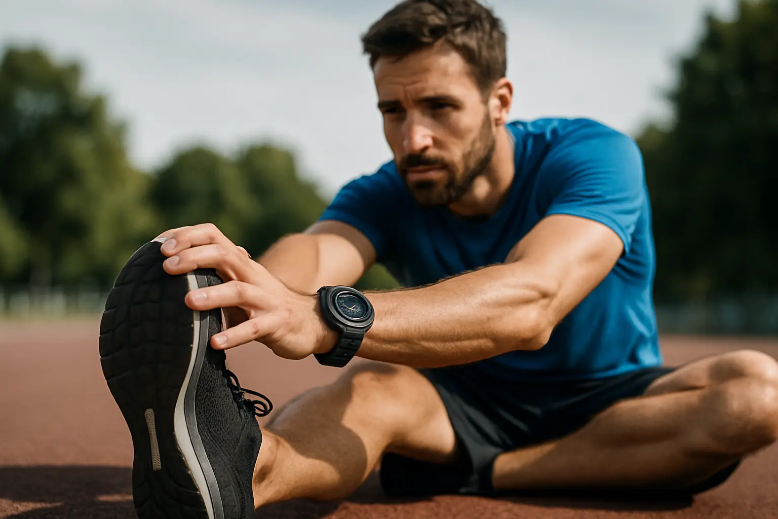 Man stretcht voor hardlopen