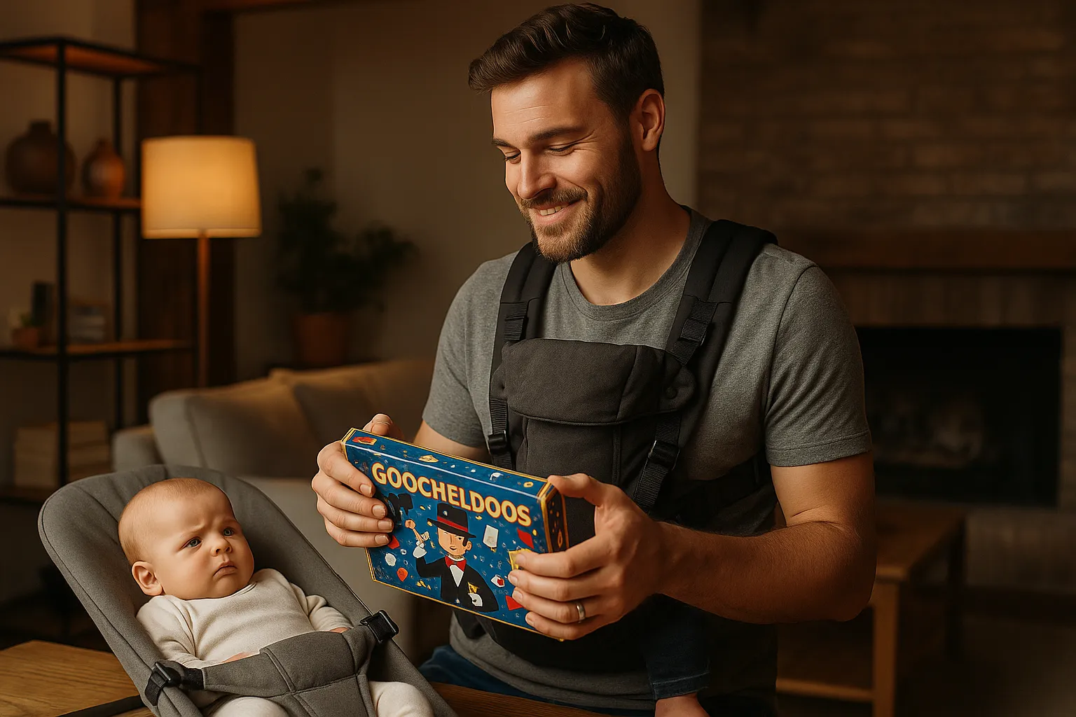 man tevreden met goocheldoos