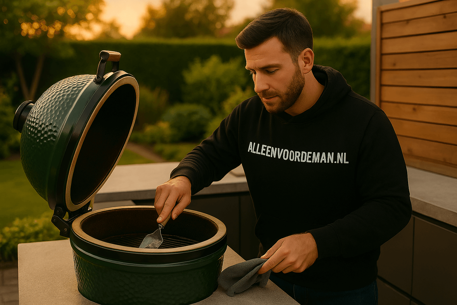 man verwijdert as van bbq