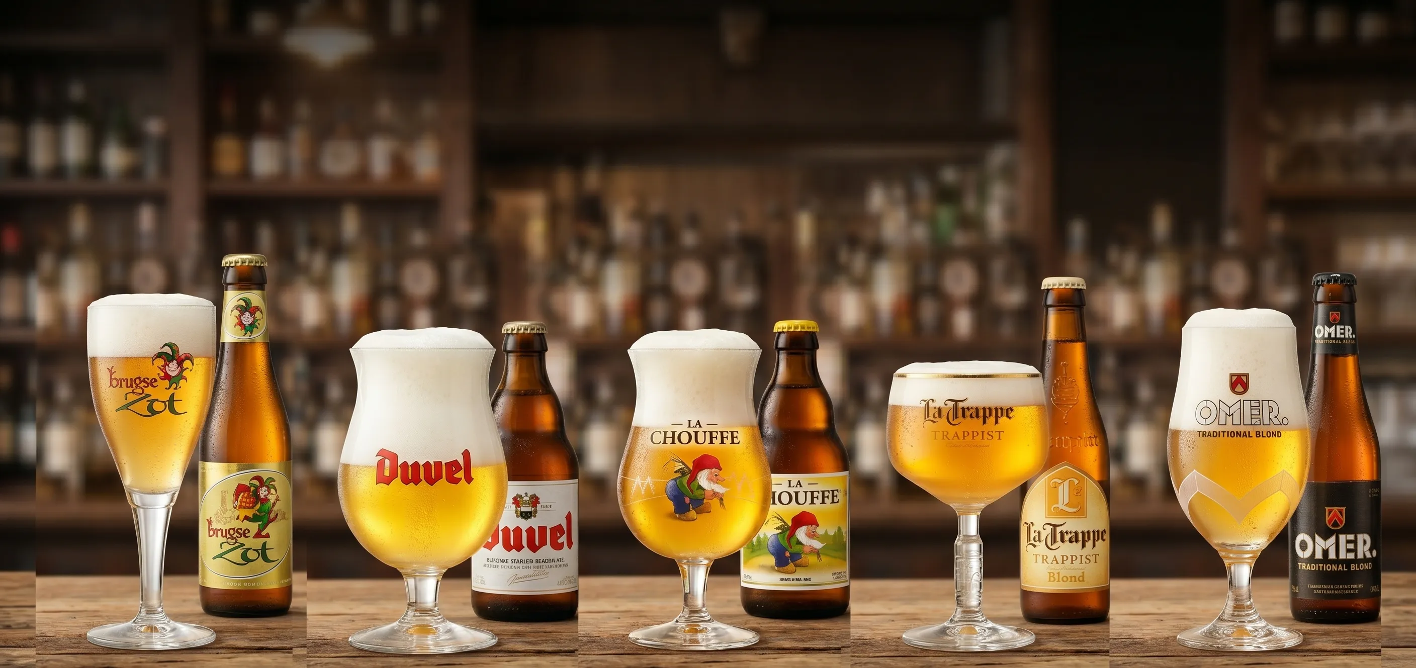 5 blonde bieren op een rij