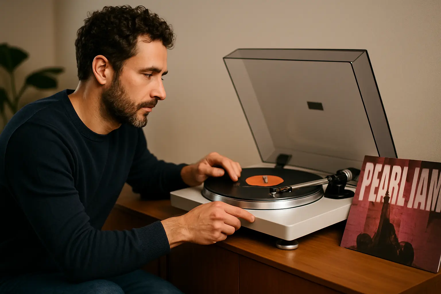 Man met platenspeler