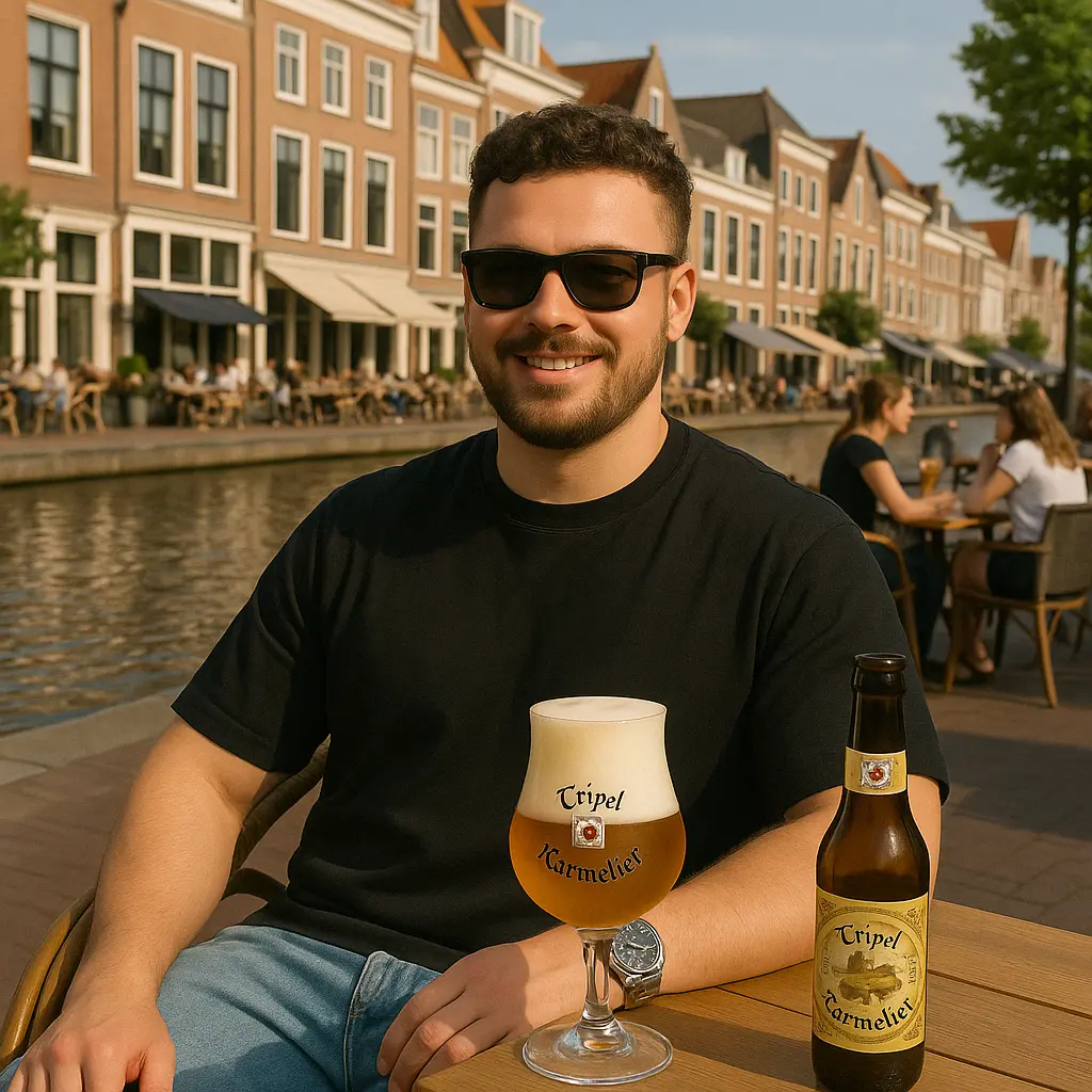 Man op terras met Karmeliet