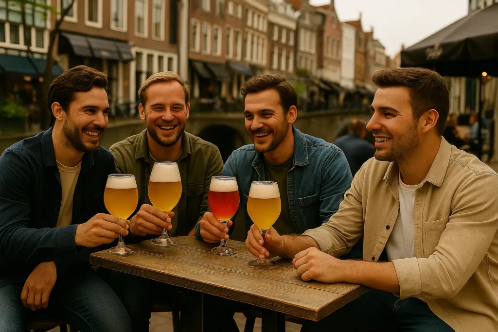Vrienden op het terras met Belgisch bier