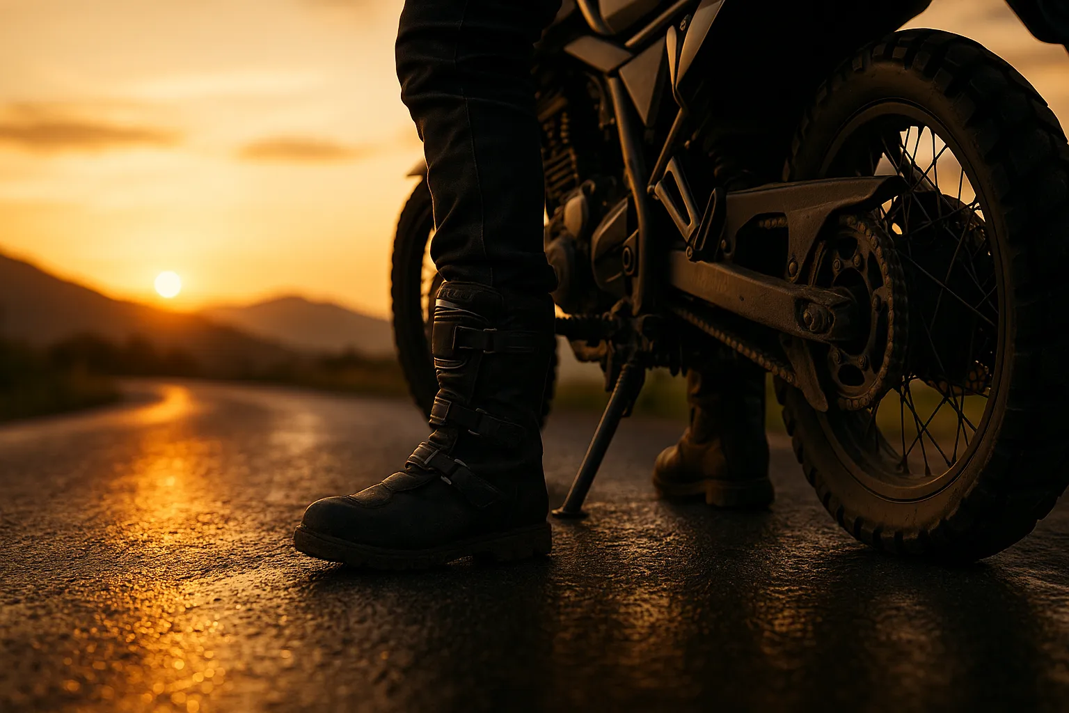 motorlaarzen in avondzon